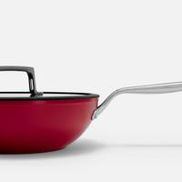 Wok serpenyő Meda 4.0, ø 28 cm - Tapadásmentes serpenyő kerámia bevonattal fedővel, bordó