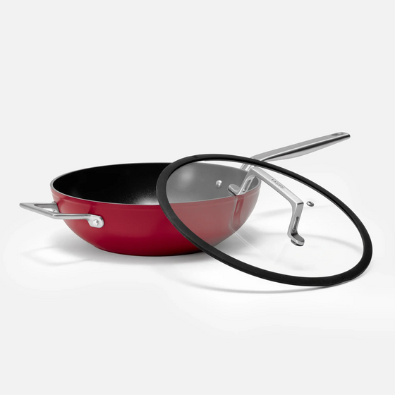 Wok serpenyő Meda 4.0, ø 28 cm - Tapadásmentes serpenyő kerámia bevonattal fedővel, bordó