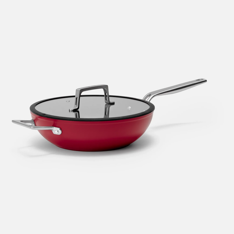 Wok serpenyő Meda 4.0, ø 28 cm - Tapadásmentes serpenyő kerámia bevonattal fedővel, bordó