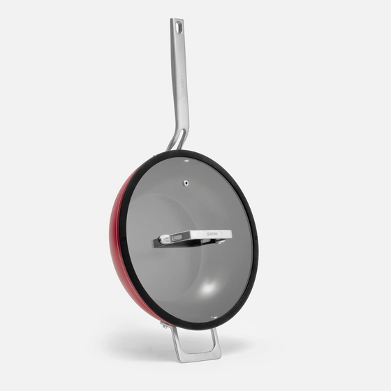 Wok serpenyő Meda 4.0, ø 28 cm - Tapadásmentes serpenyő kerámia bevonattal fedővel, bordó