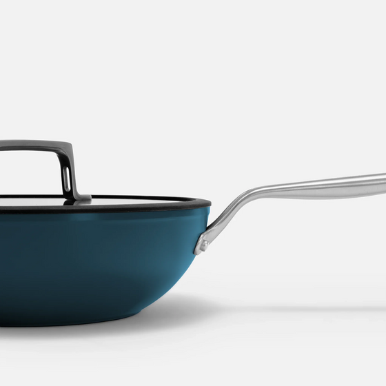Wok serpenyő Meda 4.0, ø 28 cm - Tapadásmentes serpenyő kerámia bevonattal fedővel, kék