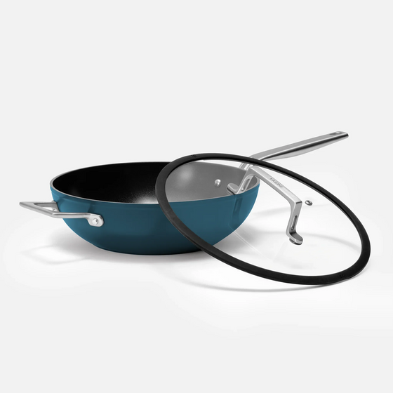 Wok serpenyő Meda 4.0, ø 28 cm - Tapadásmentes serpenyő kerámia bevonattal fedővel, kék