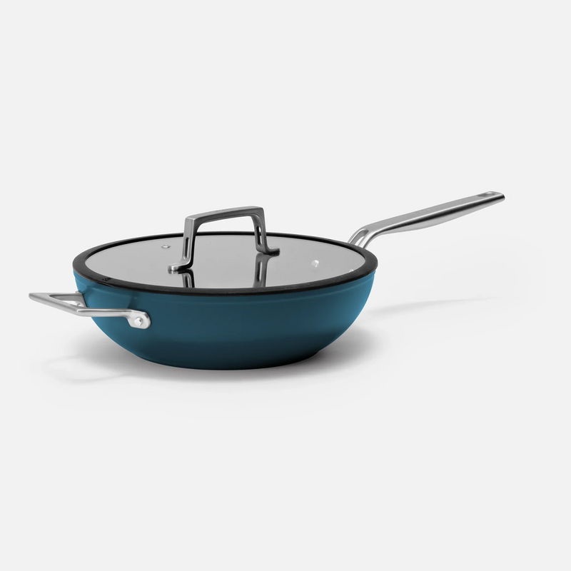 Wok serpenyő Meda 4.0, ø 28 cm - Tapadásmentes serpenyő kerámia bevonattal fedővel, kék