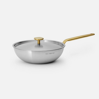 Wok serpenyő FABINI & Forejt, ø 26 cm - Szegecs nélküli, többrétegű rozsdamentes acél wok serpenyő, fedővel