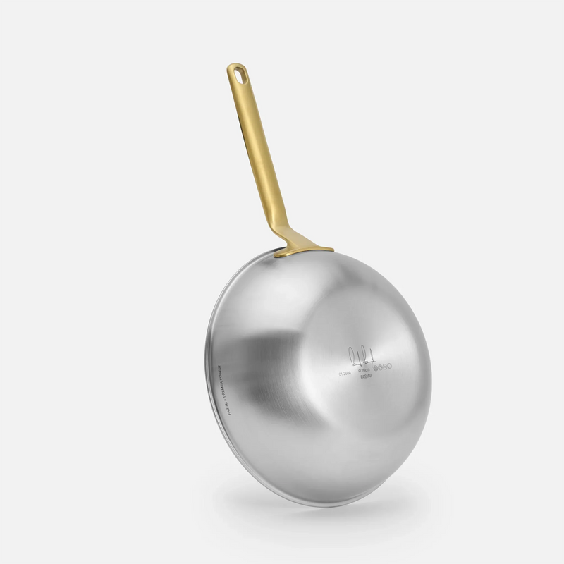 Wok serpenyő FABINI & Forejt, ø 26 cm - Szegecs nélküli, többrétegű rozsdamentes acél wok serpenyő, fedővel