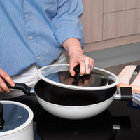 Wok serpenyő Meda 5.0 Economy, ø 28 cm - Tapadásmentes kerámia bevonatú serpenyő fedővel, fekete