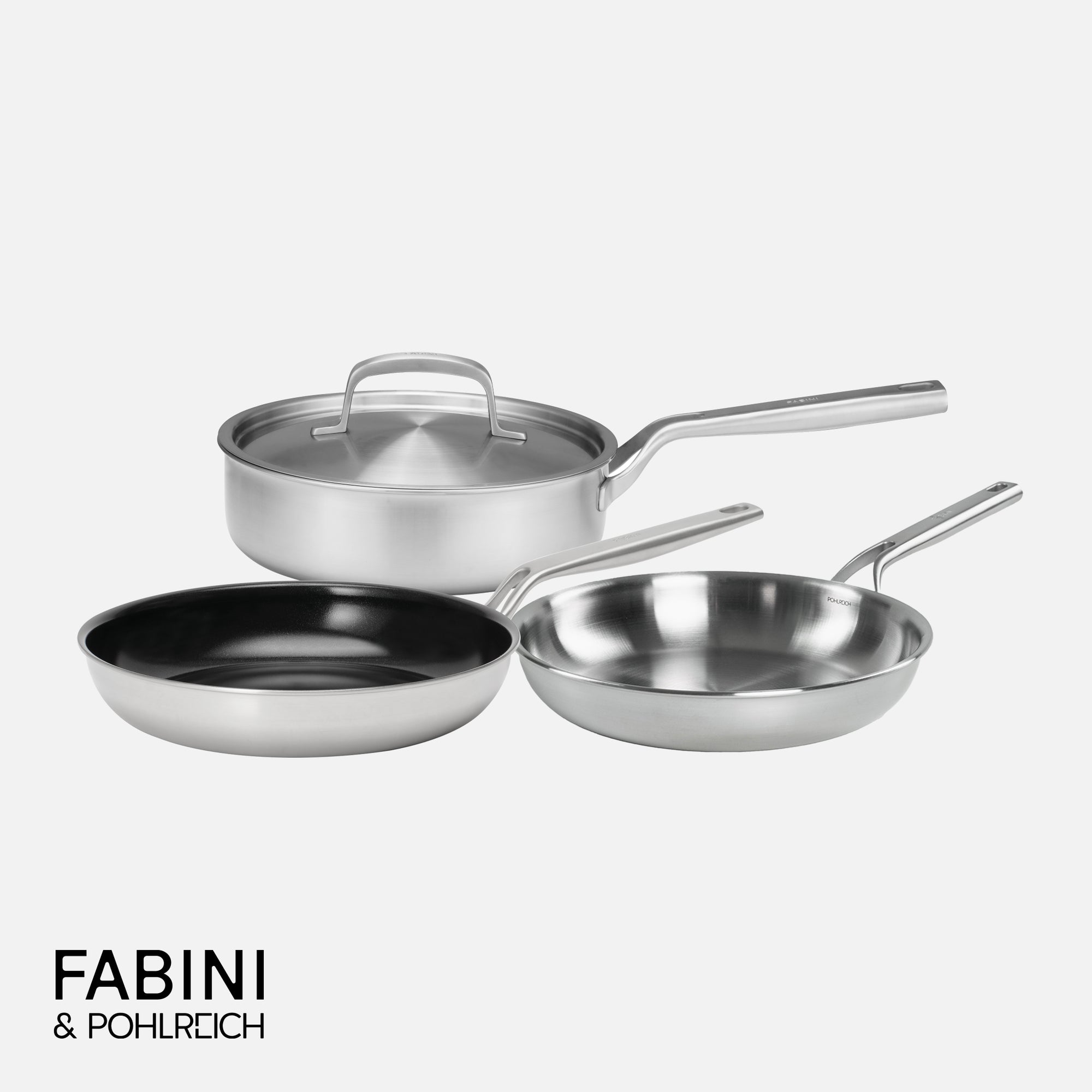 Serpenyő készlet FABINI & Pohlreich, ø 24 cm + ø 26 cm, 4 db - Szegecs nélküli serpenyő készlet ötrétegű rozsdamentes acélból