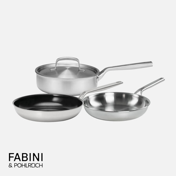 Serpenyő készlet FABINI & Pohlreich, ø 24 cm + ø 26 cm, 4 db - Szegecs nélküli serpenyő készlet ötrétegű rozsdamentes acélból