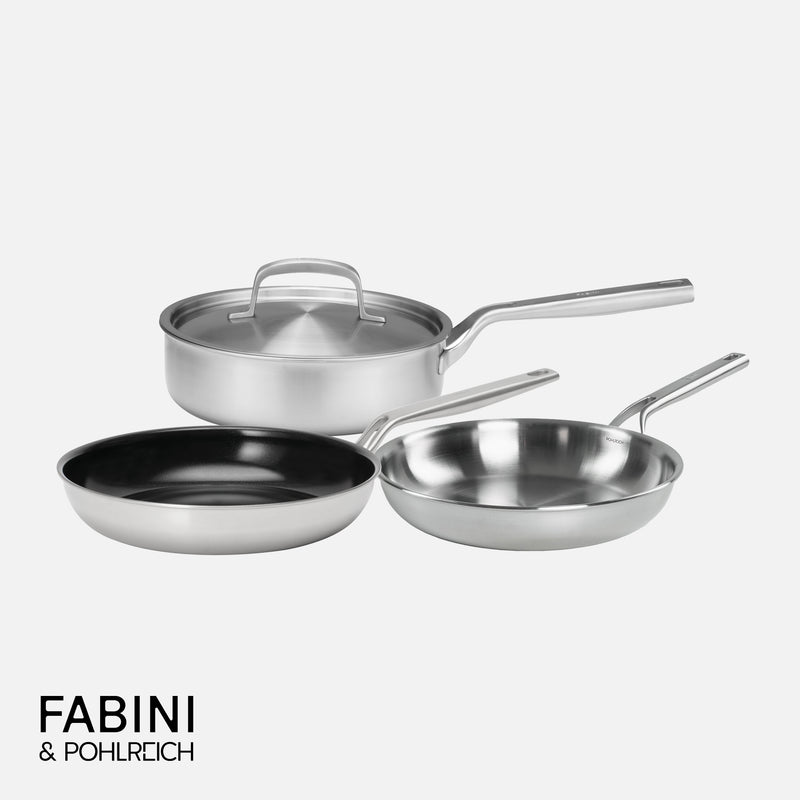 Serpenyő készlet FABINI & Pohlreich, ø 24 cm + ø 26 cm, 4 db - Szegecs nélküli serpenyő készlet ötrétegű rozsdamentes acélból