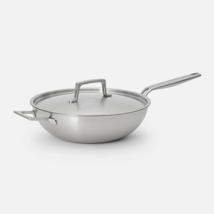 Wok serpenyő Lucca 4.0 Pro, ø 30 cm - Szegecs nélküli, többrétegű rozsdamentes acél wok serpenyő fedővel