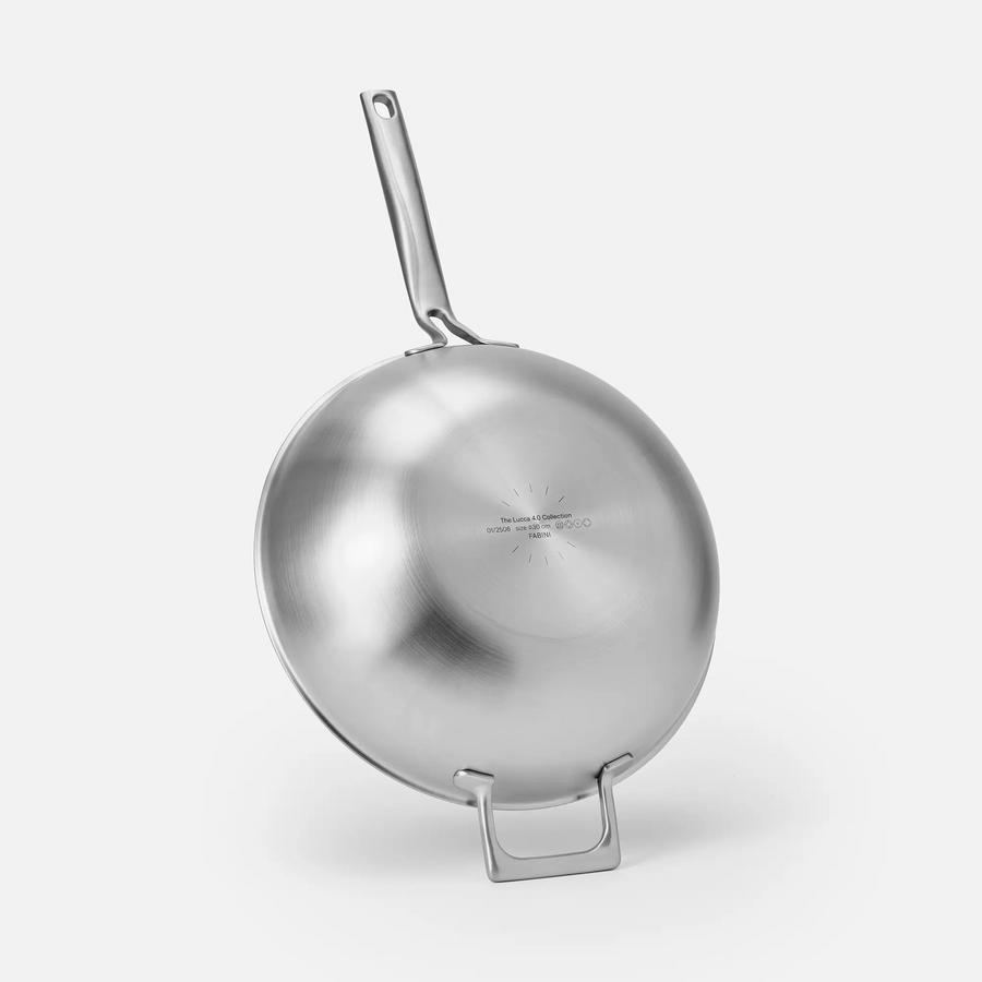 Wok serpenyő Lucca 4.0 Pro, ø 30 cm - Szegecs nélküli, többrétegű rozsdamentes acél wok serpenyő fedővel