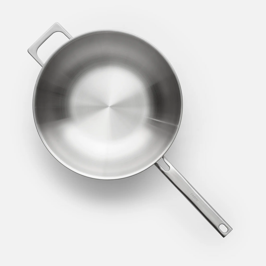Wok serpenyő Lucca 4.0 Pro, ø 30 cm - Szegecs nélküli, többrétegű rozsdamentes acél wok serpenyő fedővel