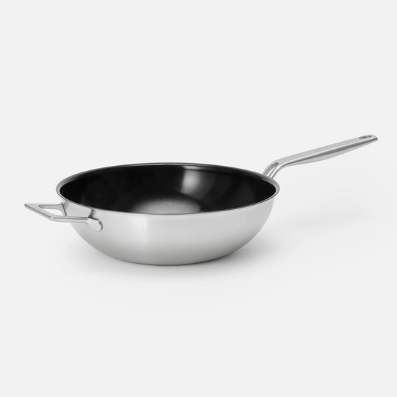 Wok serpenyő Lucca 4.0 Pro, ø 30 cm - Tapadásmentes, szegecs nélküli wok serpenyő többrétegű rozsdamentes acélból, fedővel