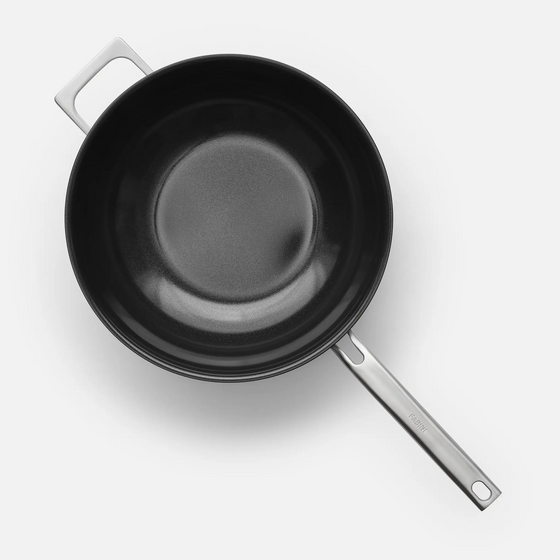 Wok serpenyő Lucca 4.0 Pro, ø 30 cm - Tapadásmentes, szegecs nélküli wok serpenyő többrétegű rozsdamentes acélból, fedővel