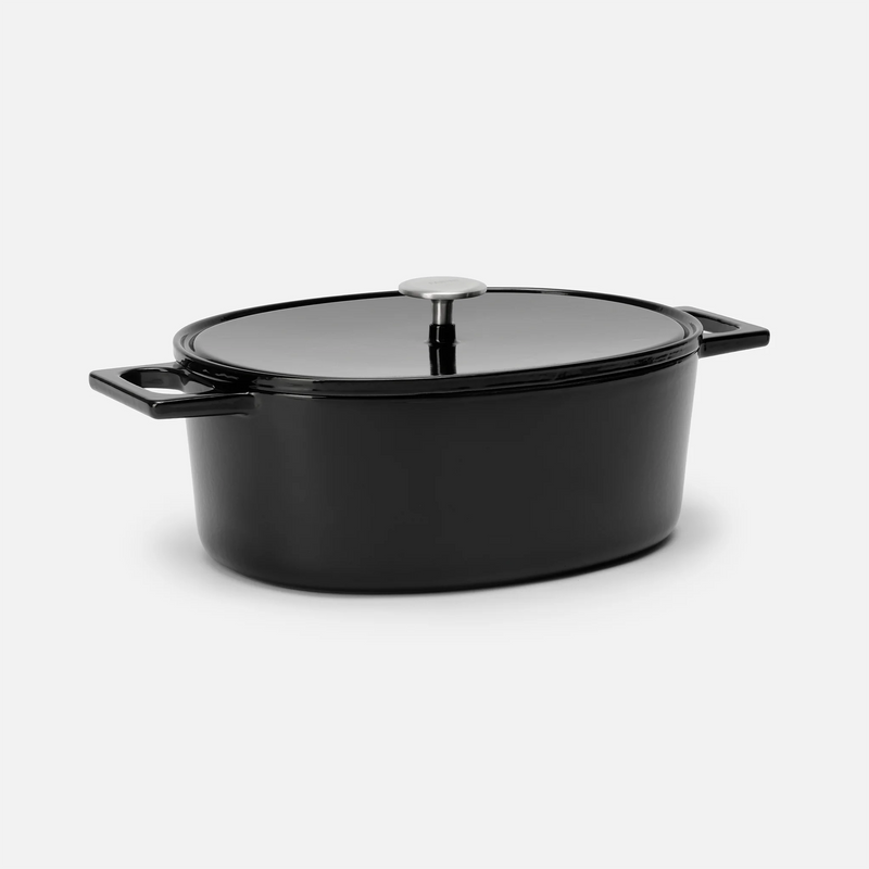 Sütőedény Mattia 3.0 Standard, 33x25 cm - Ovális zománcozott öntöttvas sütőedény fedővel, fényes fekete
