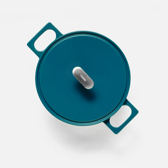Tegame serpenyő Mattia 3.0, ø 26 cm - Zománcozott öntöttvas serpenyő fedővel, fényes türkiz színű