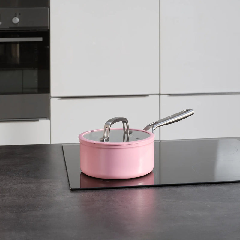 Nyeles lábas Meda 3.0 Pro, ø 20 cm (2,4 l) - Tapadásmentes nyeles lábas kerámia bevonattal, fedővel, rózsaszín