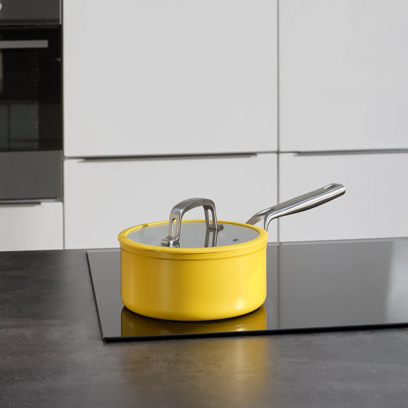 Nyeles lábas Meda 3.0 Pro, ø 20 cm (2,4 l) - Tapadásmentes nyeles lábas kerámia bevonattal, fedővel, sárga