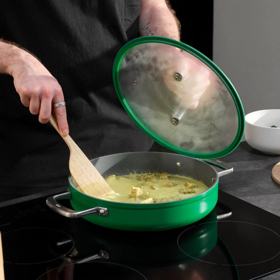 Tegame serpenyő Meda 3.0, ø 28 cm - Tapadásmentes tegame serpenyő kerámia bevonattal, fedővel, zöld