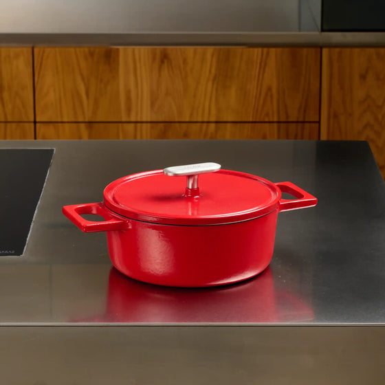 Lábas Mattia 3.0, ø 20 cm (2 l) - Zománcozott öntöttvas lábas fedővel, matt piros