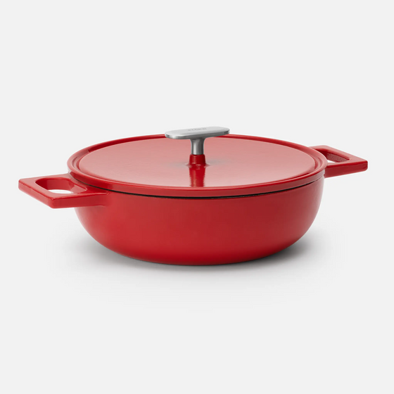 Tegame serpenyő Mattia 3.0, ø 26 cm  - Zománcozott öntöttvas serpenyő fedővel, matt piros