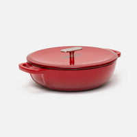 Zománcozott öntöttvas tegame serpenyő fedővel Ø 26 cm (3,5 l), piros