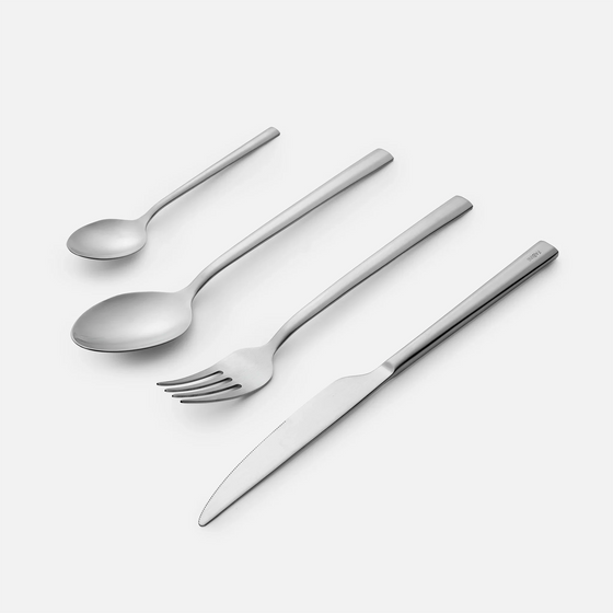 Evőeszköz készlet Mia, 24 db - Szálcsiszolt felületű rozsdamentes acél evőeszközök