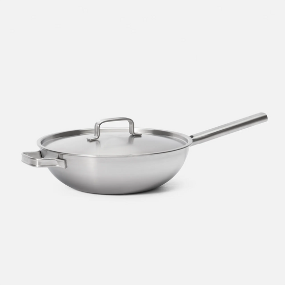 Wok serpenyő Lucca 4.0 Standard, ø 30 cm - Szegecs nélküli, többrétegű rozsdamentes acél serpenyő, fedővel