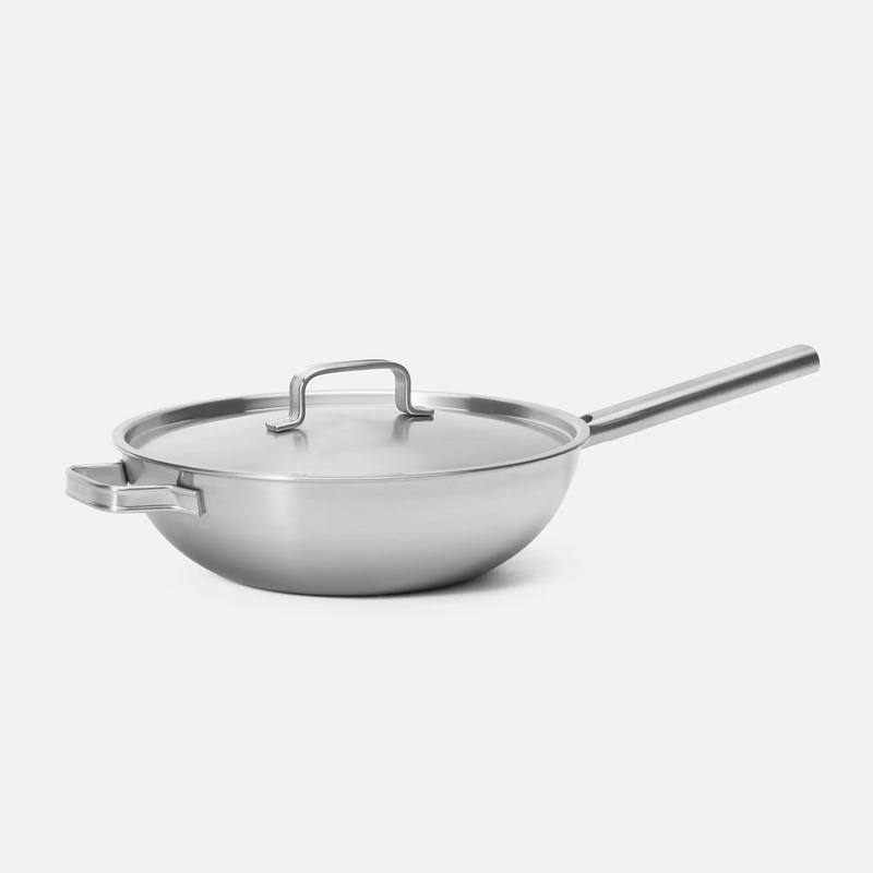 Wok serpenyő Lucca 4.0 Standard, ø 30 cm - Szegecs nélküli, többrétegű rozsdamentes acél serpenyő, fedővel