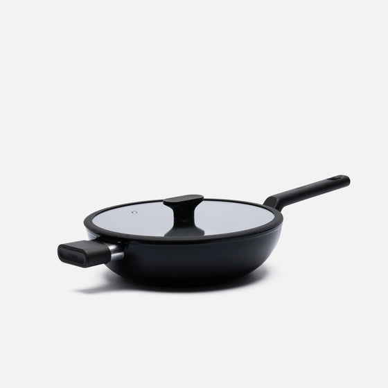 Wok serpenyő Meda 5.0 Economy, ø 28 cm - Tapadásmentes kerámia bevonatú serpenyő fedővel, fekete