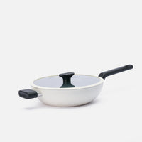Wok serpenyő Meda 5.0 Economy, ø 28 cm - Tapadásmentes kerámia bevonatú serpenyő fedővel, krémszínű