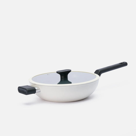 Wok serpenyő Meda 5.0 Economy, ø 28 cm - Tapadásmentes kerámia bevonatú serpenyő fedővel, krémszínű