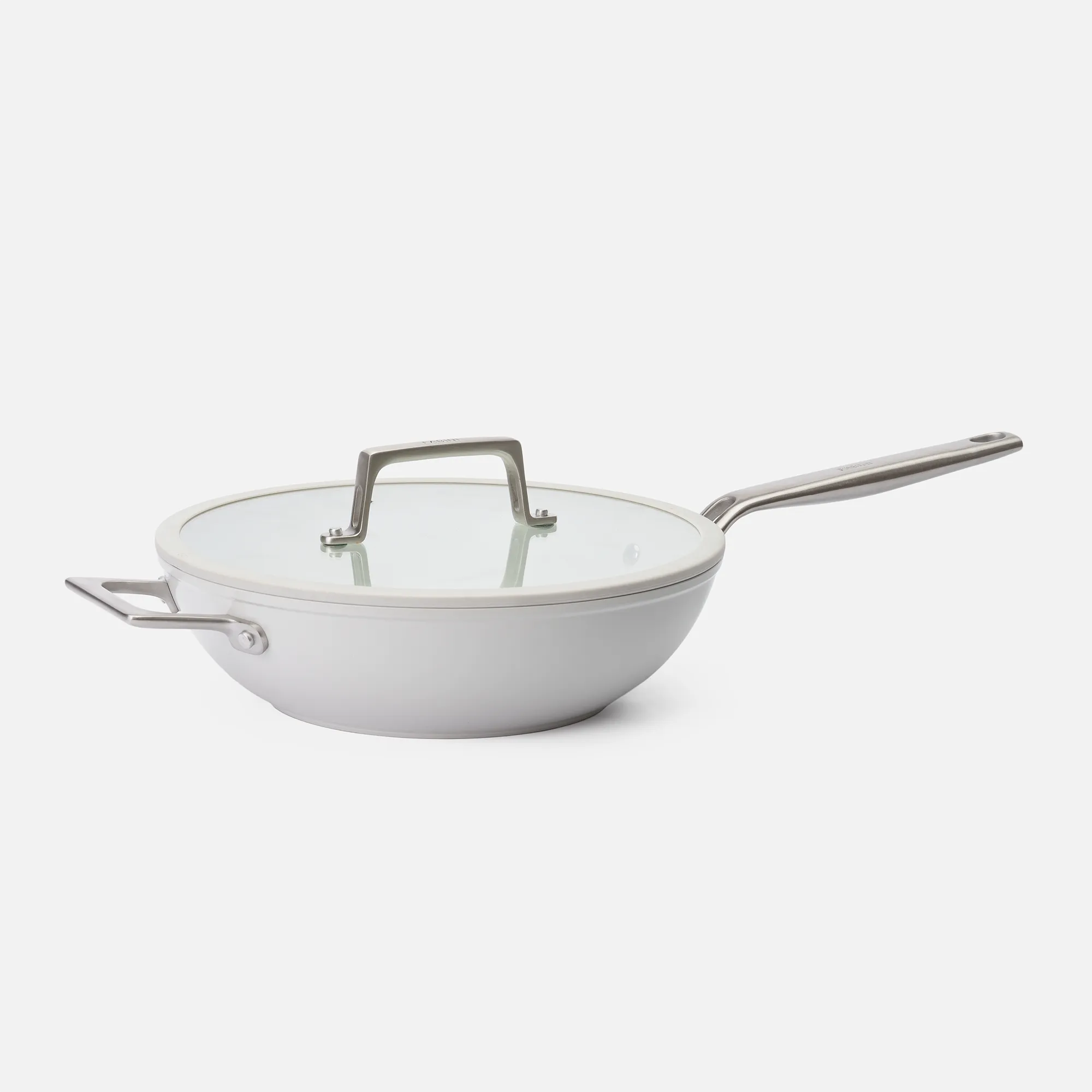 Wok serpenyő Meda 5.0 Pro, ø 28 cm - Tapadásmentes serpenyő kerámia bevonattal fedővel, világosszürke