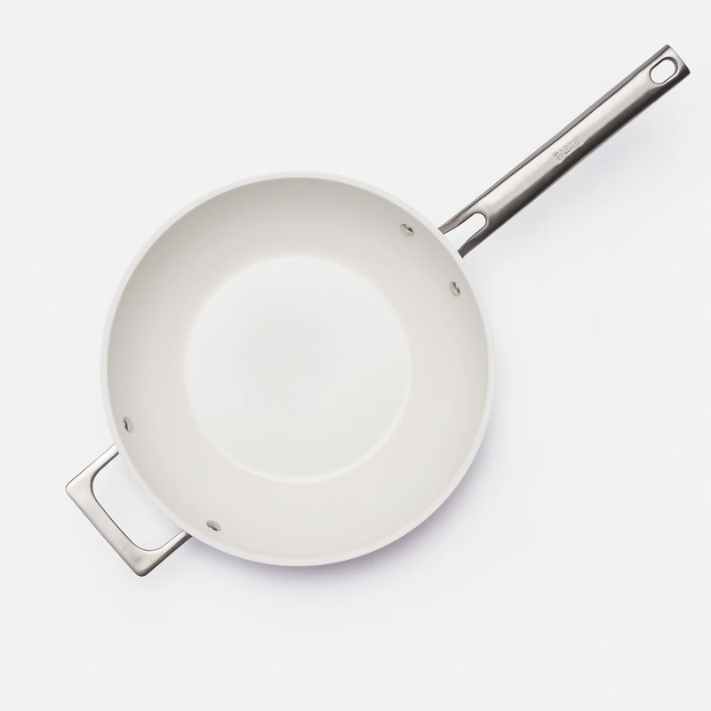 Wok serpenyő Meda 5.0 Pro, ø 28 cm - Tapadásmentes serpenyő kerámia bevonattal fedővel, világosszürke