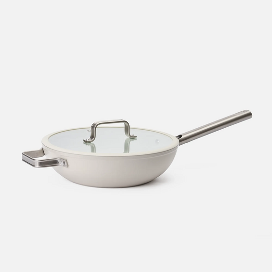 Wok serpenyő Meda 5.0 Standard, ø 28 cm - Tapadásmentes kerámia bevonatú serpenyő fedővel, krémszínű