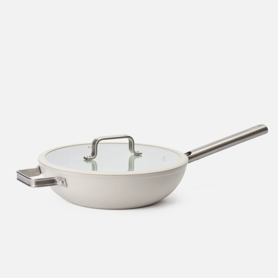 Wok serpenyő Meda 5.0 Standard, ø 28 cm - Tapadásmentes kerámia bevonatú serpenyő fedővel, krémszínű
