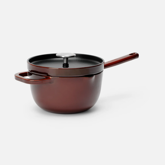 Nyeles lábas FABINI & Pohlreich, ø 20 cm (2,5 l) - Zománcozott öntöttvas nyeles lábas fedővel, bordó