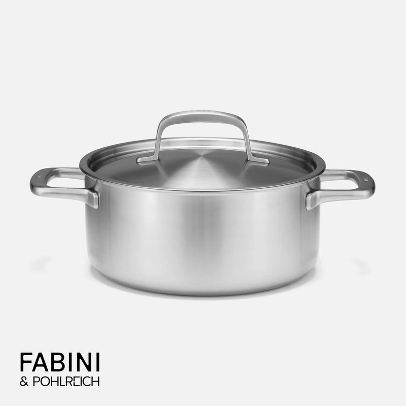 Lábas FABINI & Pohlreich, ø 24 cm (4 l) - Szegecs nélküli, alacsony falú lábas ötrétegű rozsdamentes acélból, fedővel