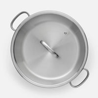 Kúpos tálaló tegame serpenyő FABINI & Punčochář, ø 30 cm (3,5 l) - Szegecs nélküli serpenyő egyrétegű rozsdamentes acélból, üvegfedővel