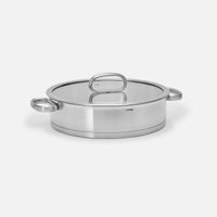Tálaló tegame serpenyő FABINI & Punčochář, ø 28 cm (3,5 l) - Szegecs nélküli serpenyő egyrétegű rozsdamentes acélból, üvegfedővel