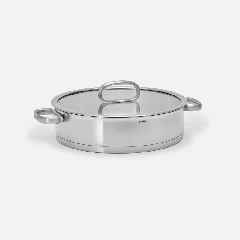 Tálaló tegame serpenyő FABINI & Punčochář, ø 28 cm (3,5 l) - Szegecs nélküli serpenyő egyrétegű rozsdamentes acélból, üvegfedővel