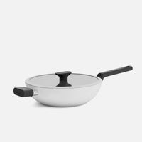 Wok serpenyő Meda 5.0 Economy, ø 28 cm - Tapadásmentes kerámia bevonatú serpenyő fedővel, krémszínű