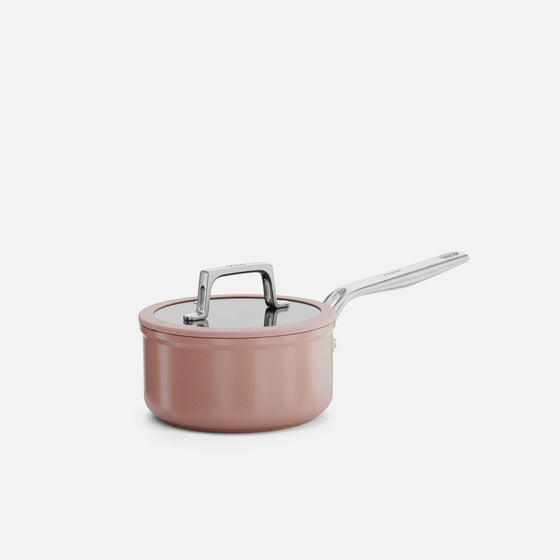 Nyeles lábas Meda 5.0 Pro, ø 16 cm (1,2 l) - Tapadásmentes nyeles lábas kerámia bevonattal fedővel, barackrózsaszín