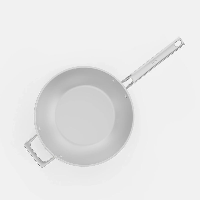 Wok serpenyő Meda 5.0 Pro, ø 28 cm - Tapadásmentes serpenyő kerámia bevonattal fedővel, világosszürke