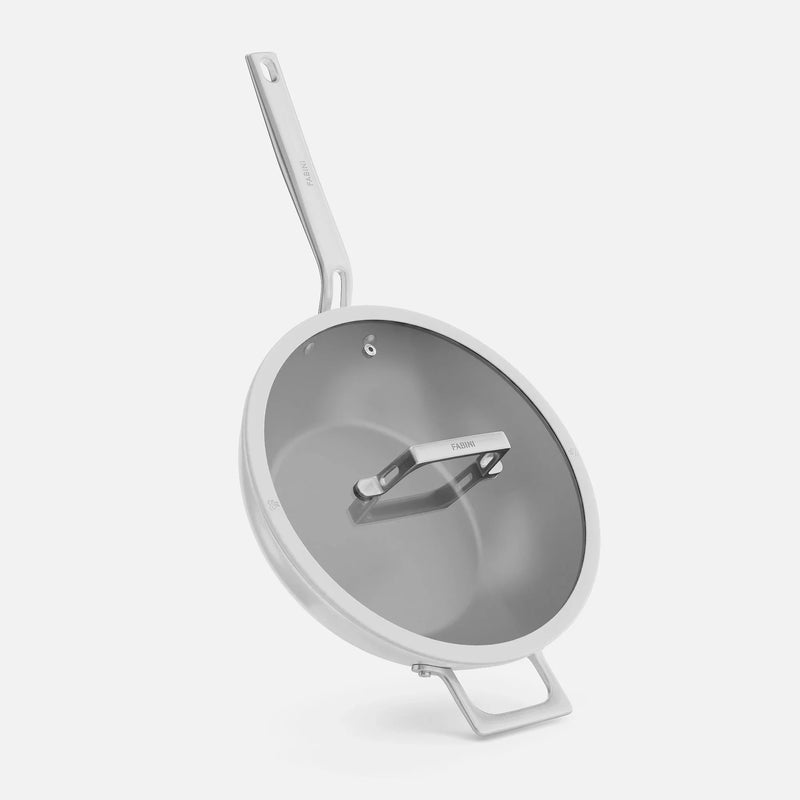 Wok serpenyő Meda 5.0 Pro, ø 28 cm - Tapadásmentes serpenyő kerámia bevonattal fedővel, világosszürke