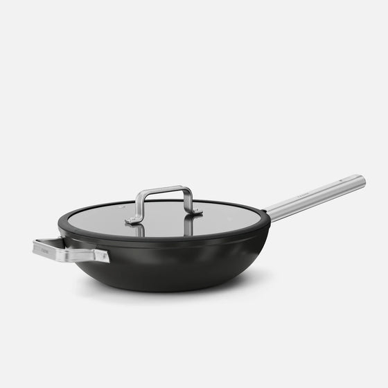 Wok serpenyő Meda 5.0 Standard, ø 28 cm - Tapadásmentes kerámia bevonatú serpenyő fedővel, fekete