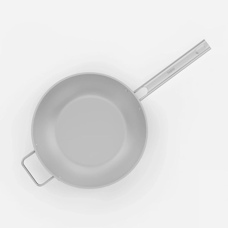 Wok serpenyő Meda 5.0 Standard, ø 28 cm - Tapadásmentes kerámia bevonatú serpenyő fedővel, krémszínű