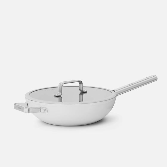 Wok serpenyő Meda 5.0 Standard, ø 28 cm - Tapadásmentes kerámia bevonatú serpenyő fedővel, krémszínű