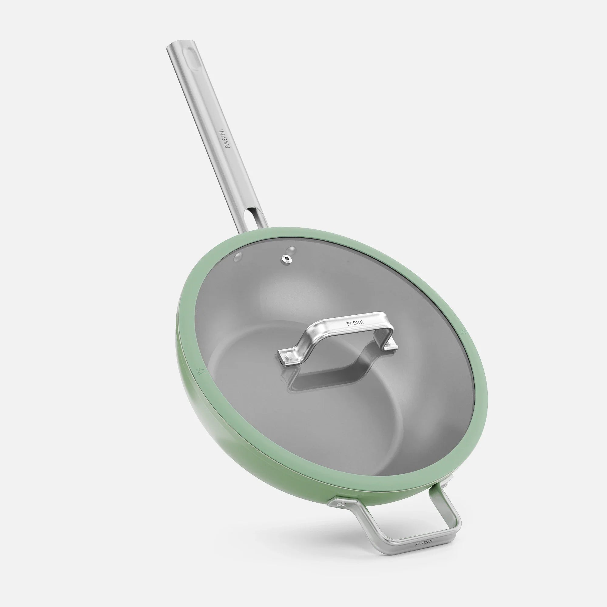 Wok serpenyő Meda 5.0 Standard, ø 28 cm - Tapadásmentes kerámia bevonatú serpenyő fedővel, zsályazöld