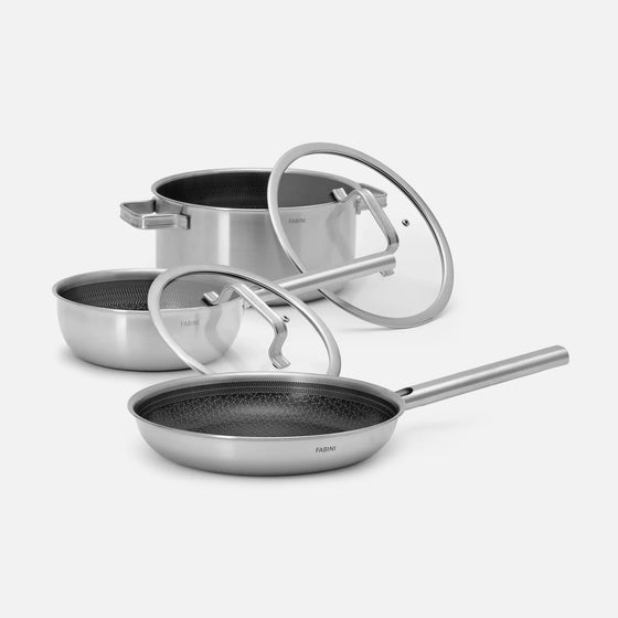 Edénykészlet Hibrid, 5 db - Szegecs nélküli edények többrétegű rozsdamentes acélból, hibrid kerámia bevonattal